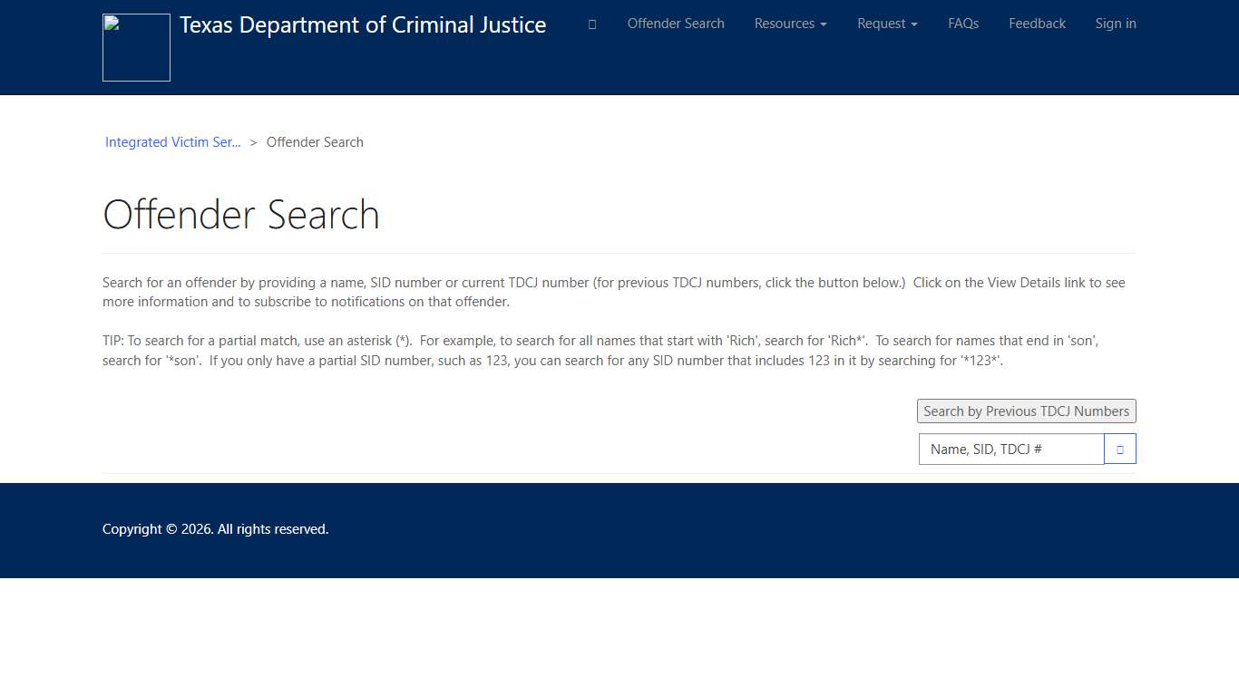 Offender Search · Customer Self-Service